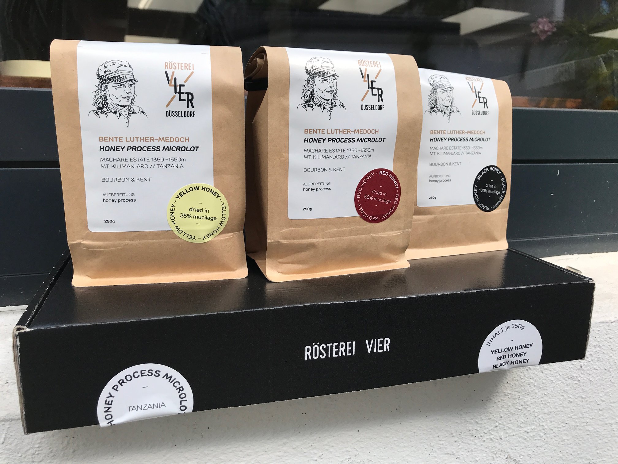 Kaffeesorten auf Verpackung platziert